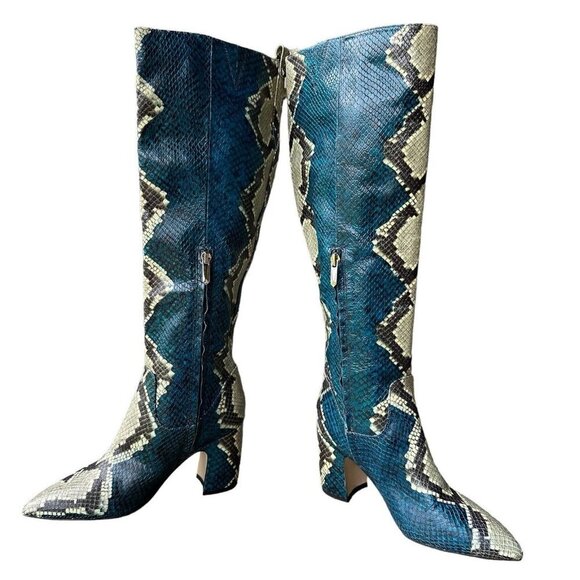 Sam Edelman Leather‎ Boots Hai Snakeskin Peacock Blue Knee High Women 6.5 M EUC - Picture 3 of 10